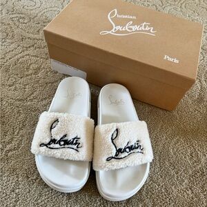 AUTHENTIC Christian Louboutin Shearling Slide Sandals